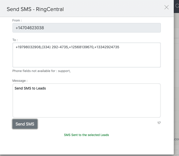 Ringcentral SMS for Zoho CRM