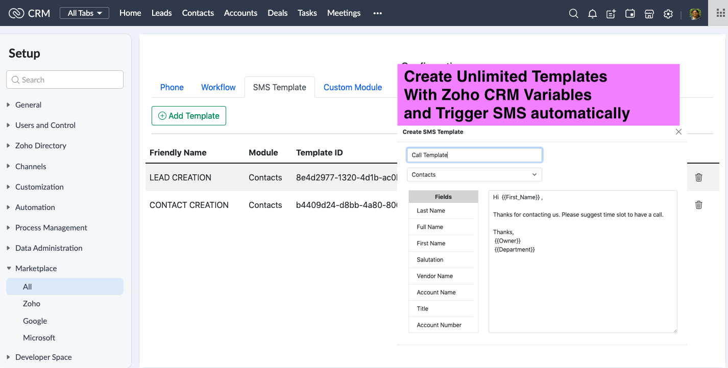 Ringcentral SMS for Zoho CRM